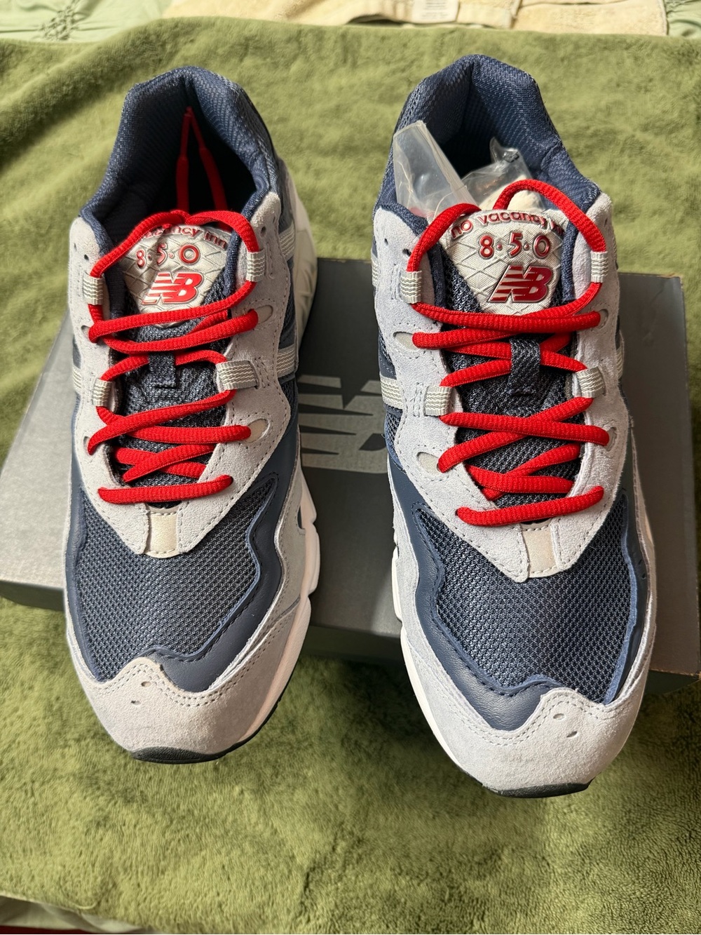 New Balance Navy Gray Sneakers with Red Laces